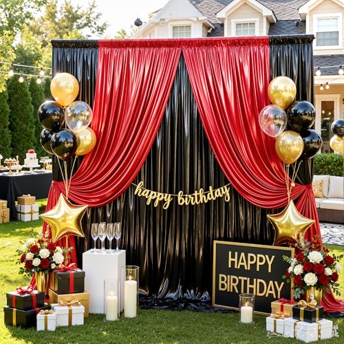 20ftx10ft Black and Red Sequin Backdrop Curtain Panels for Parties, Wrinkle Free Glitter Photo Backdrop Drapes 4 Panels 5x10FT Shimmer Back Drop Cloth for Wedding Birthday Photography Background - color: Black Red, size: 5ftx10ft(4 Panels)