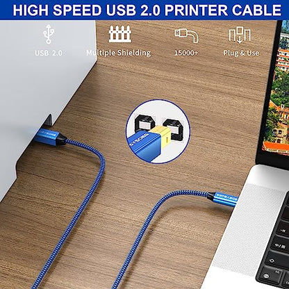 USB C to B Printer Cable 6ft, High Speed Printer Cord Compatible with Printers,Scanners,Faxs,Midi Keyboards,Audio Recordings (Blue) - size: 6ft, style: USB C Printer Cable