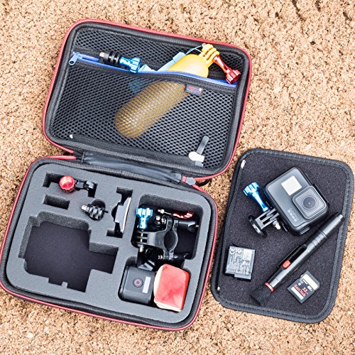 DigiCharge Action Camera Carrying Case – Fits GoPro Lit Hero 13, 12, Max 2, DJI Osmo Action 5/4 & More – EVA Hard Shell Travel Bag with Mesh Pocket, Foam Cut-Outs & Work Mat – 7×6×2.5 Inches - size: M