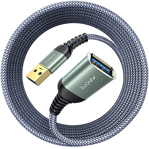 AINOPE 2 Pack USB Extensions Cable High Speed USB 3.0 Extension Cord Type A Male to Female Sturdy Braided Material Fast Data Transfer Compatible with USB Keyboard,Mouse,Flash Drive,Grey,20FT+20FT - color: Grey, size: 20FT+20FT