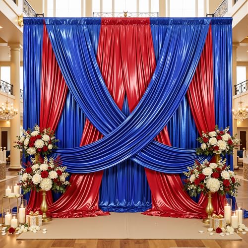 20ftx10ft Royal Blue and Red Sequin Backdrop Curtain Panels for Parties, Wrinkle Free Glitter Photo Backdrop Drapes 4 Panels Shimmer Back Drop Cloth for Wedding Birthday Photography Background - color: Blue Red, size: 5ftx10ft(4 Panels)