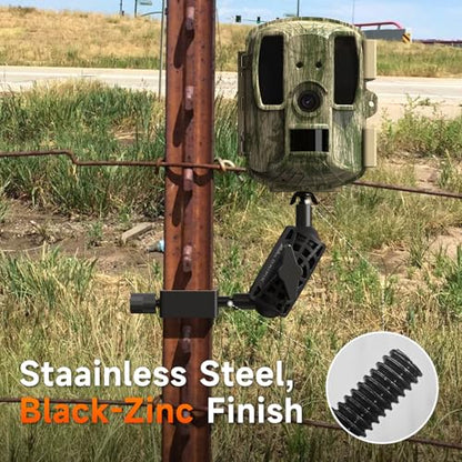 T Post Trail Camera Mount, T-Post Trail Camera Holder with 360° Adjustable Ball Head, Tool-Free 1/4"-20 Game Camera Mounting Bracket for Hunting, Wildlife, Farm Security, 4 Packs