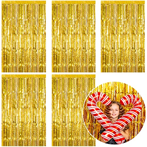 5 Pack Foil Curtain Backdrop Gold Metallic Tinsel Foil Fringe Curtains Photo Booth Props for Birthday Wedding Engagement Baby Shower Bachelorette Christmas Holiday Celebration Party Decorations - color: Gold, size: 5 Pcs
