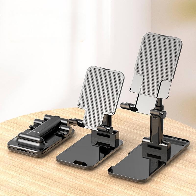 Foldable Cell Phone and Tablet Stand for Desk - Multi-Angle Adjustable Universal Mobile Holder Dock Compatible With Most Devices (Black) - color: Black