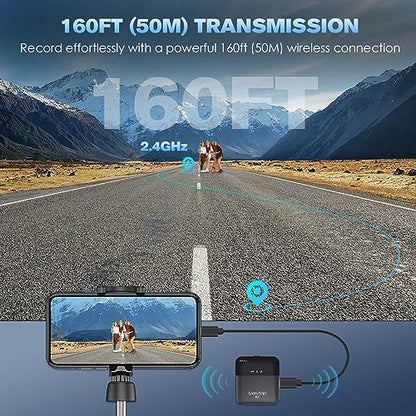 Wireless Lavalier Microphone with Real-Time/Audience Monitoring, Audio Ducking, Accompaniment, Reverb, Mute, Noise Cancellation - Mini Clip-on Lapel Bluetooth Mic for iPhone, iPad, Android Phone, PC