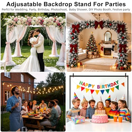 Backdrop Stand 10x7ft(WxH)- 7 Widths Photo Studio Adjustable Background Stand Support kit with Clamps,Carrying Bag for Party, Photo Booth, Banner, Events Decoration, Wedding, Photography