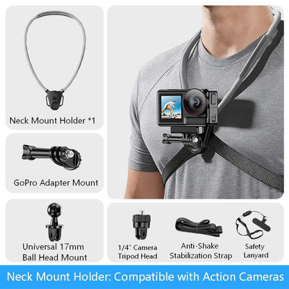 Neck Phone Mount for Action Cameras - Adjustable POV Cameras Holder for Vlogging, Cooking, Travel & Workouts