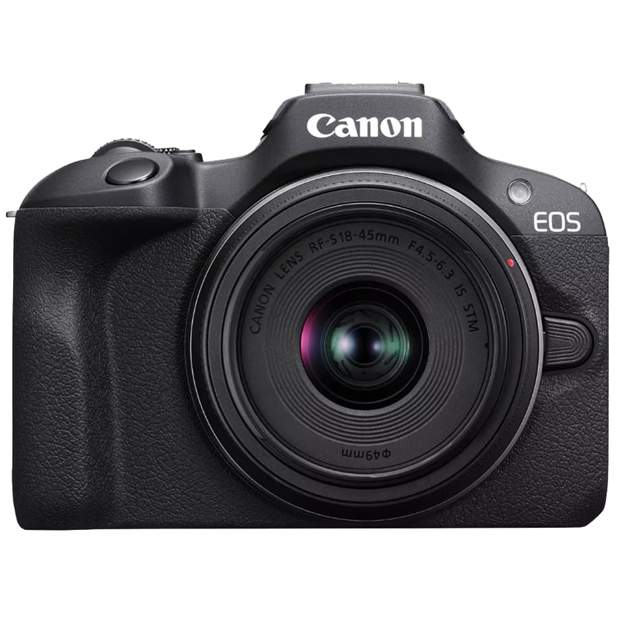 Canon EOS R100 Mirrorless Camera Body w/ 2 Lens Kit RF-S 18-45mm is STM and RF-S 55-210mm is STM Bundle w/Deco Gear Photography Bag + Microphone + Monopod + Photography Pro eBook & Accessories Kit - color: Pitch