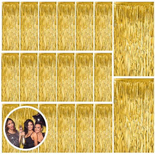 20 Pack Gold Fringe Curtain Backdrop Tinsel Streamers Birthday Party Decorations Christmas Photo Booth Backdrop Halloween New Year Graduation Baby Shower Theme Party Decorations - color: Gold, size: 39.4"w X 78.7"l (Pack of 20)
