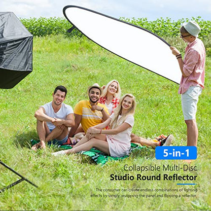 NEEWER 59"x79"/150x200cm Light Reflectors for Photography, Portable 5 in 1 Collapsible Multi Disc with Bag - Translucent, Silver, Gold, Black, White Diffuser for Studio and Outdoor Lighting - size: 59" x 79"