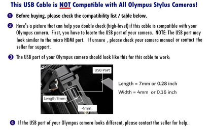 USB C to CB-USB5 CB-USB6 Photo Transfer Charge Cable for Select Olympus Stylus Tough SH TG DSLR Cameras Compatible with PC, iPhone 15, Android, MacBook with USB-C (See Product Details Before Buying)