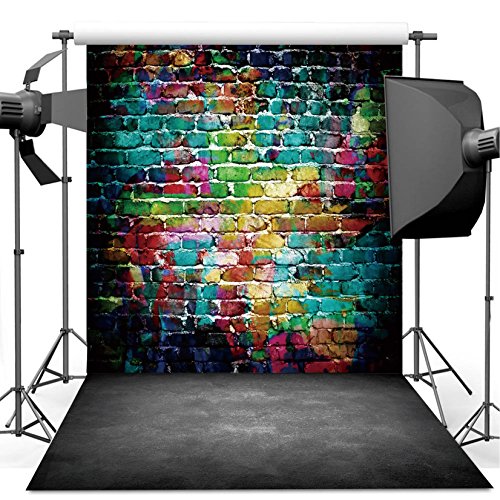 Graffiti Photography Backdrop, 6x8 ft Colorful Brick Wall Vintage Cement Floor Backdrop for Studio Props Photo Background Q001 - size: 6x8ft