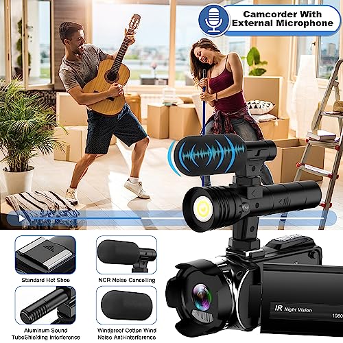 4K Video Camera with IR Light, Camcorder Digital with with External Microphone, 24X Digital Zoom, with Night Vision,YouTube Vlogging Camera Recorder