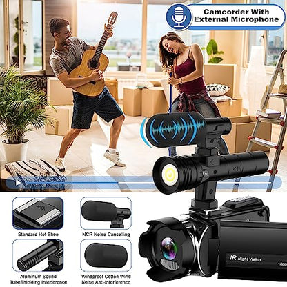 4K Video Camera with IR Light, Camcorder Digital with with External Microphone, 24X Digital Zoom, with Night Vision,YouTube Vlogging Camera Recorder