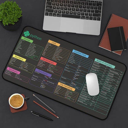 Python Cheat Sheet Desk Mat for Software Engineers, Hackers and Programmers, Quick Key, Large Anti-Slip Keyboard Pad Mouse Mat KMH - color: Python Cheat
