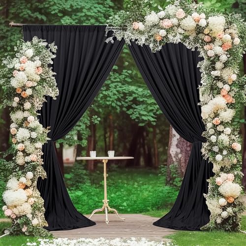 MEETSKY Black Backdrop Curtain for Party Backdrop Drapes Panels with Rod Pockets Polyester Fabric Curtain Backdrop Black Birthday Party Home Decor for Boys Teens Men, 5ft x 10ft, 2 Panels - color: Black, size: 60"W x 120"L (Pack of 2)