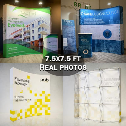 Curved Pop Up Displays 7.5 x 7.5 FT Trade Show Backdrop Display | Custom Banner Tradeshow Booth Tension Fabric Pop Up Backdrop for Business/ Campuses/ Weddings/Corporate - size: 7.5 x 7.5 FT Set(Frame+Banner)