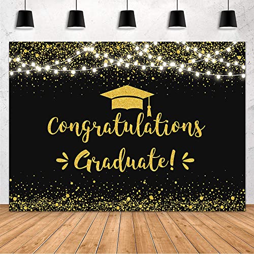 MEHOFOND 8x6ft Congratulation Graduate Backdrop Class of 2026 Graduation Party Decorations Background Black Gold Congrats Grad Decor Banner Photography Background Studio Photo Booth Props - color: Black and Gold, size: 8x6ft