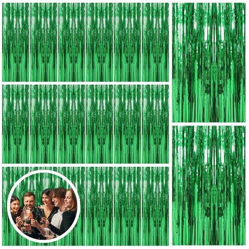 20 Pack Green Streamers Backdrop Jungle Party Decorations Foil Fringe Backdrop Curtains Photo Booth Backdrop for Birthday Dinosaur Animal St Patrick's Day Football Christmas Party Decorations - color: Green, size: 39.4"w X 78.7"l (Pack of 20)
