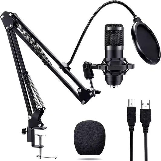 USB Condenser Microphone Kit, Cardioid with Adjustable Boom Arm, Pop Filter, Shock Mount, for Podcasting, Gaming, Streaming, Recording