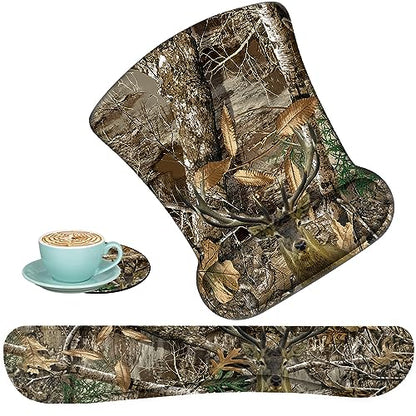 Keyboard Wrist Support + Wrist Mousepad + Coaster Combination, Non-Slip PU Base, with Gel Memory Mousepad, Suitable for Gaming, Office Pain Relief Mousepad Set - Camouflage Giraffe - color: Camouflage Giraffe
