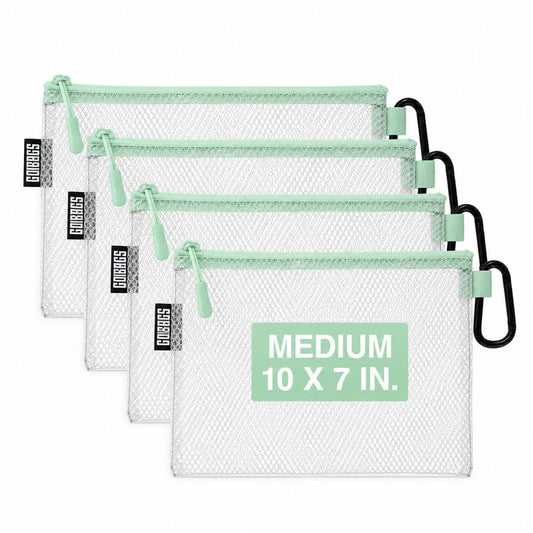 GOBAGS Air Production Medium Clear Zipper Pouch (4-Pack) – Cable Organizer & Travel Gear Bag for Electronics, Camera Accessories, Tool Pouch & Small Tech Storage (Mint Green) - color: Mint Green, size: Medium