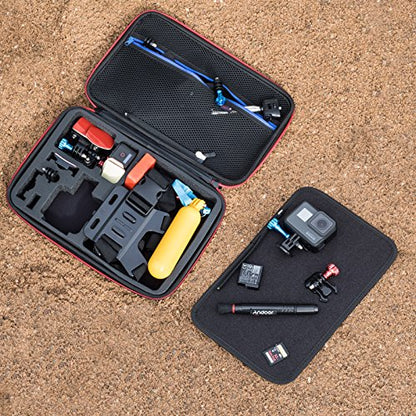 DigiCharge Action Camera Carrying Case for GoPro Lit Hero 13/12/11 Max 2, DJI Osmo Action, Akaso – Shockproof Travel Bag with Foam Compartments & Mesh Pocket – Protective Storage 12x8x2.5 Inches - size: L