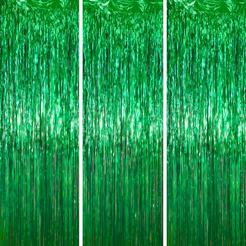 Voircoloria 3.3 x 6.6 ft Foil Fringe Backdrop Curtains, Tinsel Streamers Party Decorations, Fringe Backdrop for Birthday, Baby Shower, Gender Reveal, Graduation (3, Green) - color: Green