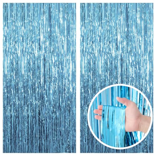 2 Pack Blue Backdrop Curtain Tinsel Streamers Ocean Themed Decor Birthday Party Decorations Foil Fringe Backdrop Graduation Baby Shower Bachelorette Winter Party Decorations Supplies - color: Light Blue, size: 39.4"w X 78.7"l (Pack of 2)