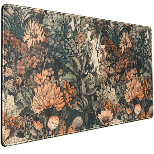 Boho Aesthetic Desk Mat Wildflowers Large Mouse Pad Gaming Pad, XXL Keyboard Mat Full Desktop Women Office Desk Accessories with Stitched Edges Anti-Slip Funny Deskpad, 31.5 X 15.8 in - color: Aesthetic Dark Plants