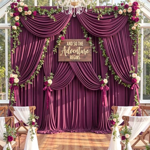 10ftx12ft Wrinkle Free Maroon Backdrop Curtain, 2 Panels 12FT Height Wedding Burgundy Backdrop Drapes, Silky Polyester Back Drop Cloth for Birthday Photography Background Party Backdrop Draping - color: Burgundy, size: (W)5ft x (H)12ft (2 Panel)