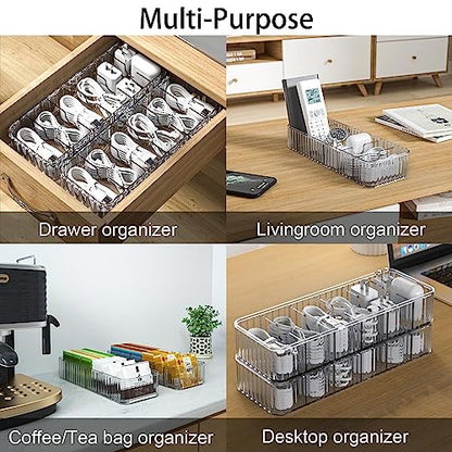 Cable Storage Boxes Organizers 2 Pack,Cord Charger Storage Organizer Box Case with 20pcs Cable Ties,Stackable,Clear