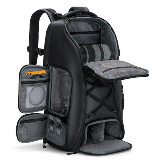 K&F CONCEPT Camera Backpack,Camera Bags for Photographers 30L Large Capacity with Raincover and 16 Inch Laptop Compartment Compatible for Canon/Nikon/Sony/DJI Mavic Drone Travel - color: 04-black, size: 30L