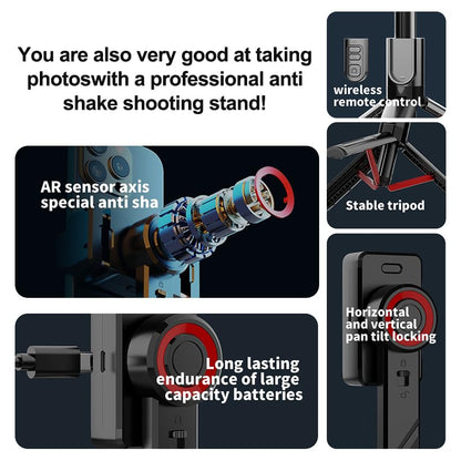 Phone Gimbal Stabilizer for Phone, Selfie Stick & Tripod with Remote Control | One-Touch Horizontal/Vertical Switch & 360 Rotation | Portable Design