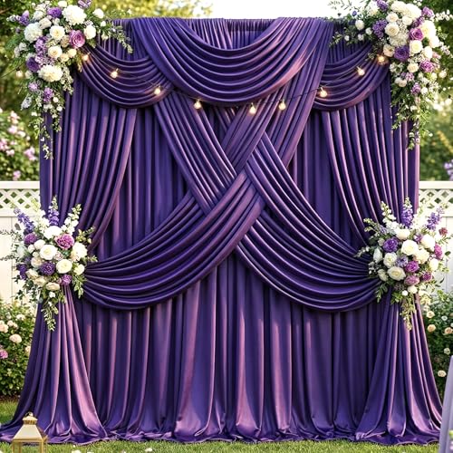 10ft×12ft Deep Purple Backdrop Curtains for Wedding Parties, 2 Panels Wrinkle Free Polyester Photo Backdrop Drapes Back Drop Cloth for Birthday Photography Background - color: Deep Purple, size: W5' x H12'(2 panels)