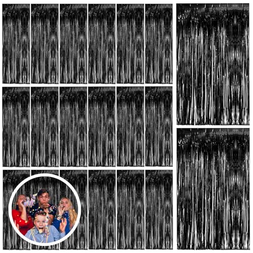 20 Pack Black Party Streamers Backdrop Tinsel Foil Fringe Curtains Halloween Party Decorations Birthday Wednesday Twilight Party Decorations Graduation Wizard Party Supplies - color: Black, size: 39.4"w X 78.7"l (Pack of 20)