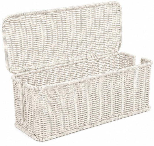Cable Management Box, Handmade Rattan Cable Organizer with 2 Open Slots, Cord Hider for Power Strip, Router & USB Hub, Registered U.S. Design Patent (D1,112,102), 13" x 5.1" x 5.1", White - color: White
