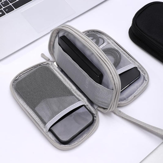 Travel Cable Organizer Pouch Electronic Accessories Carry Case Portable Waterproof Double Layers Storage Bag for Cord, Charger, Phone, Earphone Grey - color: Grey