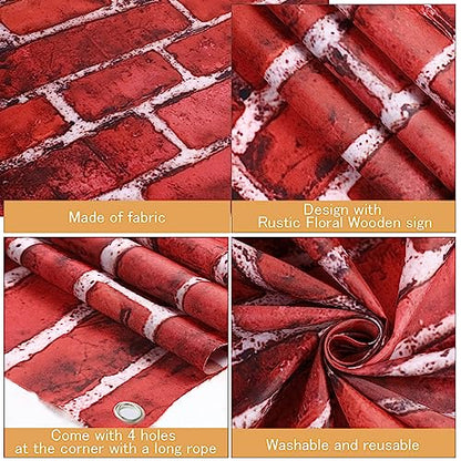 Blulu 7x5 Ft Red Brick Wall Party Backdrop, Large Fabric Red Brick Sign Photo Backdrops Background for Baby Shower Birthday Party Wedding Graduation Home Decoration Photo Booth Prop Banner - size: 59.8 x 83.9 Inch