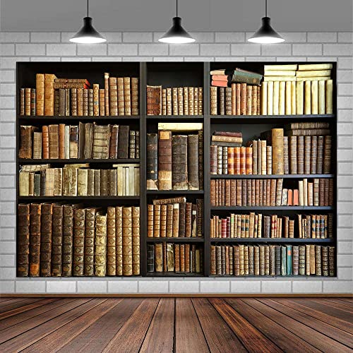 8X6FT Brown Bookshelf Backdrop Library Modern Retro Bookcase Photography Backdrops Home Office Zoom Meeting Video Conference Background Office Decor Video Recording Zoom Calls Photo Props - color: Brown, size: 8X6FT