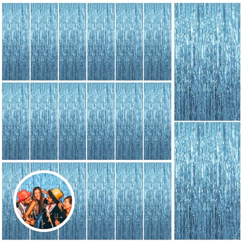 20 Pack Blue Backdrop Curtain Tinsel Streamers Ocean Themed Decor Birthday Party Decorations Foil Fringe Backdrop Graduation Baby Shower Bachelorette Winter Party Decorations Supplies - color: Light Blue, size: 39.4"w X 78.7"l (Pack of 20)