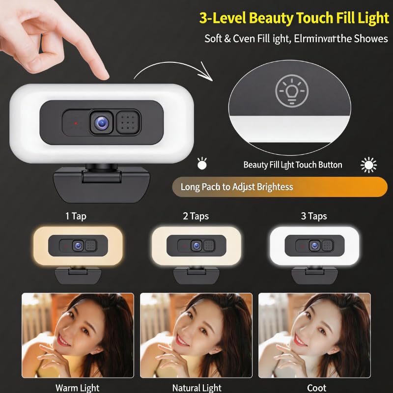 4K Webcam with Microphone and Privacy Cover, Computer Camera with Autofocus for Streaming and Conferencing, 1 PC