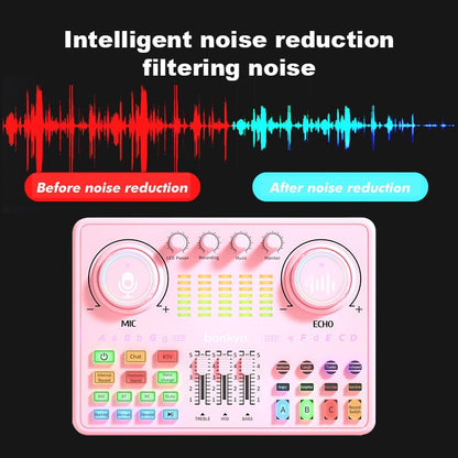 Podcast Equipment Bundle: Audio Interface & DJ20 Mixer with XLR Mic, Voice Changer, 2400mAh Battery for Podcasting, TikTok Live Streaming, and Gaming (Pink)