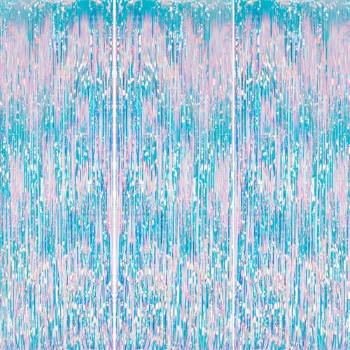 DECOCKRAT 3 Pack Foil Fringe Backdrop - Iridescent Shiny Tinsel Curtains for Party Decoration/Photo Booth Props - 3.3x8.2 FT Metallic Foil Backdrop for Birthday, Wedding, Graduation, Christmas. - color: Iridescent