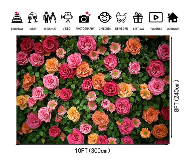 Floral Backdrop for Photography Mother's Day Backdrop Wedding Backdrops Spring Flower Photography Backdrop Backdrops for Photographers Studio Props 10X8FT 049 - size: 10 x 8ft