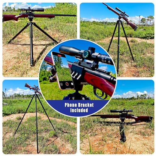 Aluminum Hunting Tripod Shooting Stick with 360° Ball Head and Phone Holder – Adjustable Height Shooting Rest Stand with Backpack Hook for Turkey, Deer, and Target Practice