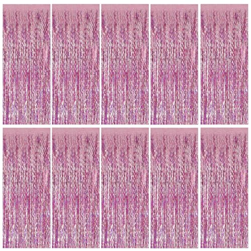 Pink Tinsel Foil Fringe Curtains Wavy Backdrop for Parties Sparkle Metallic Wavy Foil Fringe Backdrop Curtain for Party Decorations Photo Booth Props for Birthday Graduation Wedding - color: Pink, size: 10 Pack