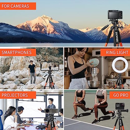Tripod Camera Tripods, 74" Heavy Duty Tall Camera Stand Tripod with Phone Holder, Compatible with DSLR Cameras,Cell Phones,Projector,Webcam,Spotting Scopes(Orange) - color: Orange