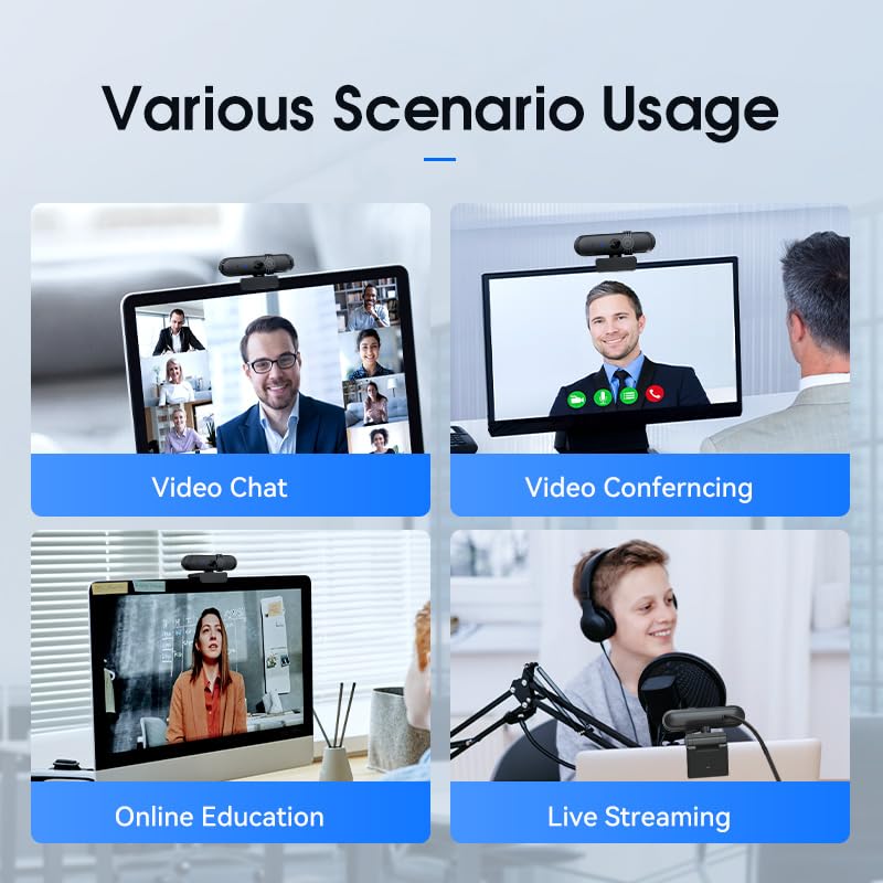 1080P Webcam with Microphone for Video Calling/Meetings/Teaching, HD 30fps Web Camera with Sliding Privacy Cover, USB-A Cable, for Zoom/Skype/Facetime, Laptop/Desktop/PC