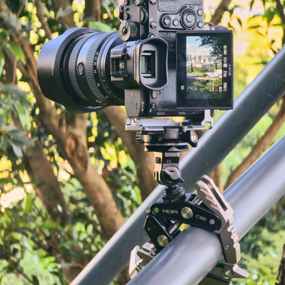 HEIPI Super Clamp Phone Camera Mount Holder 2-in-1 Clamp & Stand Design with with KF17 Monitor Ball Head & Panning Base Adapter Holder Max Clamping 3.93 inch for Tripod Accessories, DSLR Camera - style: Super Clamp with KF17 Ball Head & Panoramic Panning